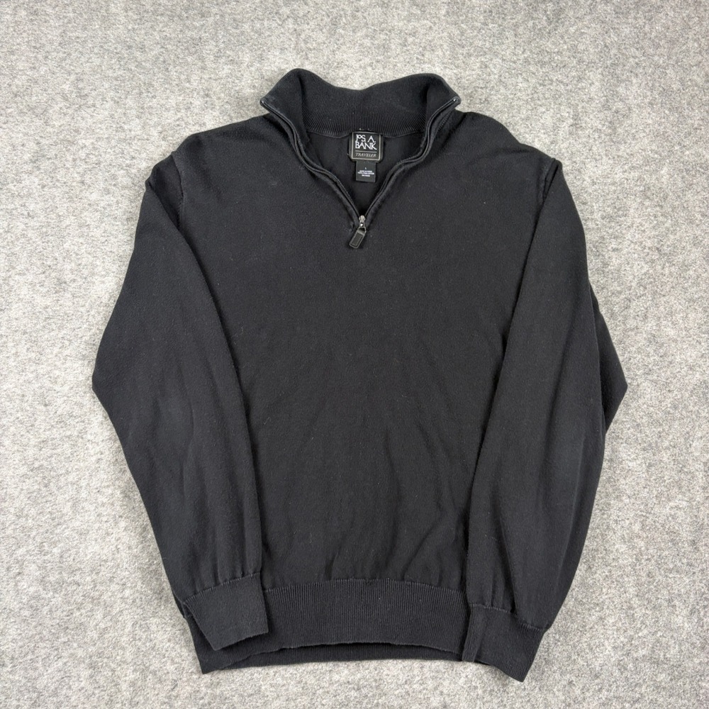 Jos A Bank Sweater Mens Large Black Traveler Pima Cotton Quarter Zip Pullover‎
